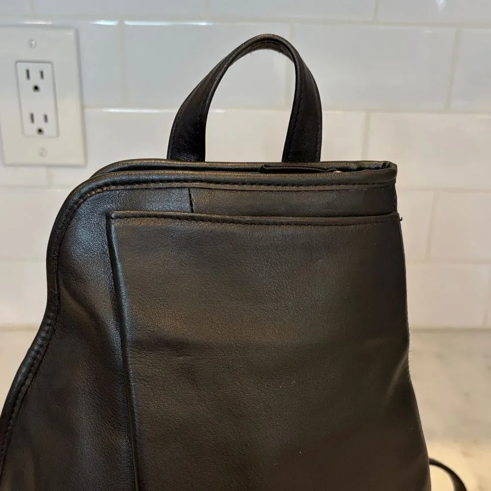 Tignanello Black Leather Sling Backpack Convertible Travel Bag
